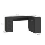 Escritorio Esquinero Grafito vista frontal con medidas – escritorio moderno en L para home office