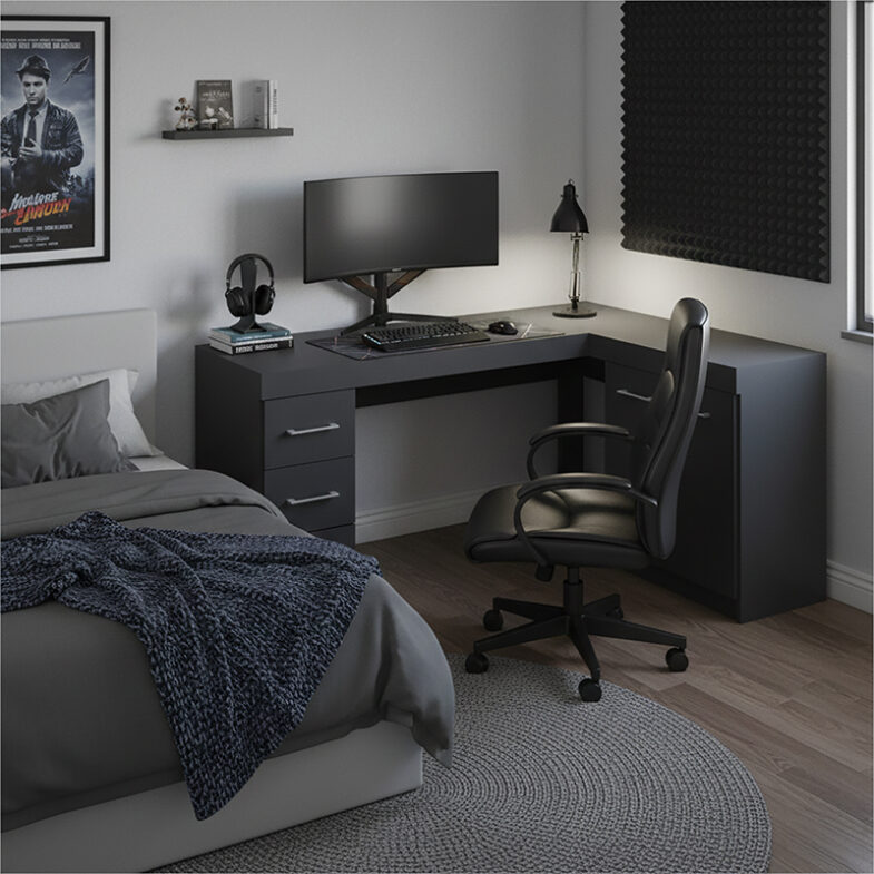 Escritorio Esquinero Grafito en ambiente moderno – escritorio en L grafito