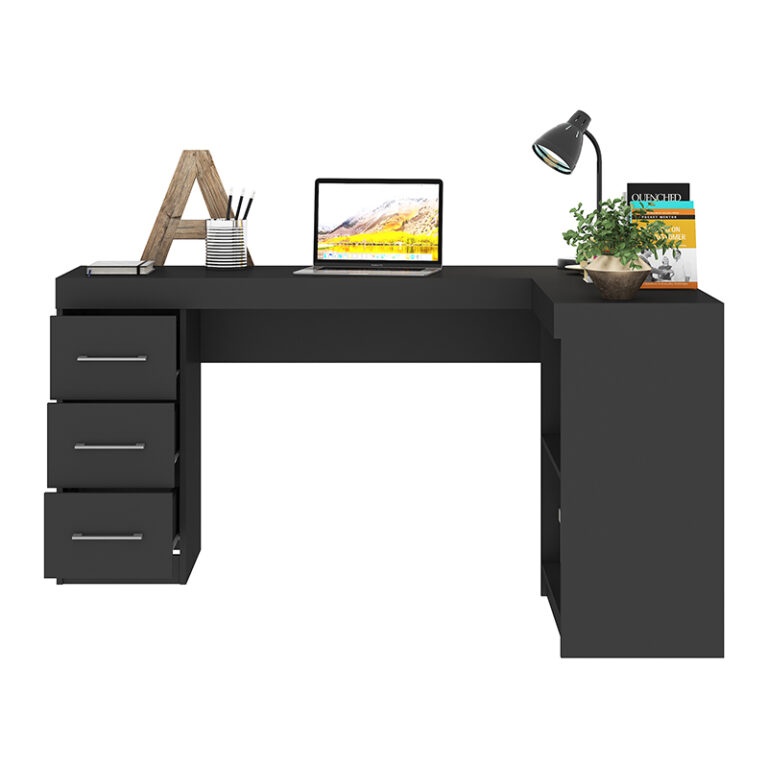 Escritorio Esquinero Grafito con laptop y accesorios – home office funcional