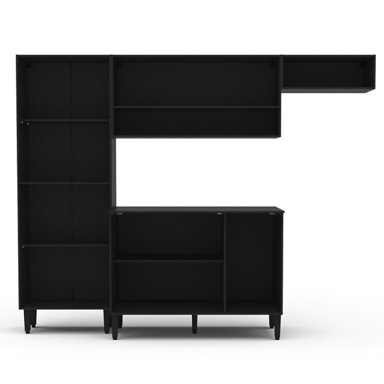 Cocina modular con repisas y puertas – solución práctica para el hogar