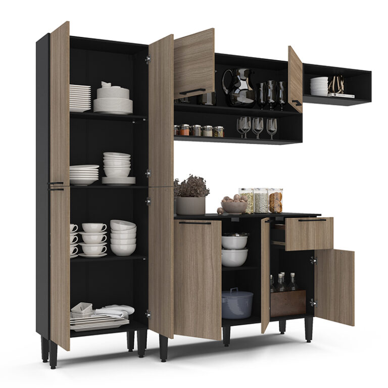 Cocina modular con repisas y puertas – solución práctica para el hogar