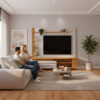Panel Marín Bali 55 instalado en living moderno con personas