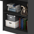 Detalle repisas del Escritorio Esquinero Grafito – espacio de trabajo amplio y funcional