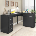 Escritorio Esquinero Grafito en esquina decorado – área de trabajo ordenada