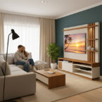 Home TV Mariana 55 en sala moderna – panel para TV hasta 55 pulgadas - humano