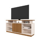 Rack Salvador 75″ vista lateral organizando consola y accesorios multimedia