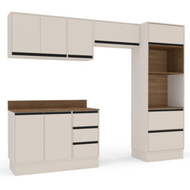 Cocina Modular Koya con Despensa, 6 Puertas y 3 Cajones Beige